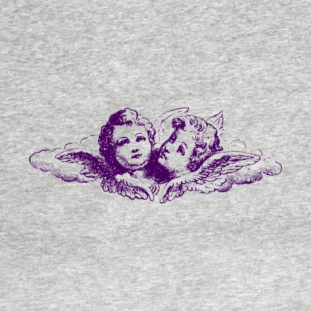 Vintage Cupid Angel Cherubs In Cloud Art Engraving by FlashMac